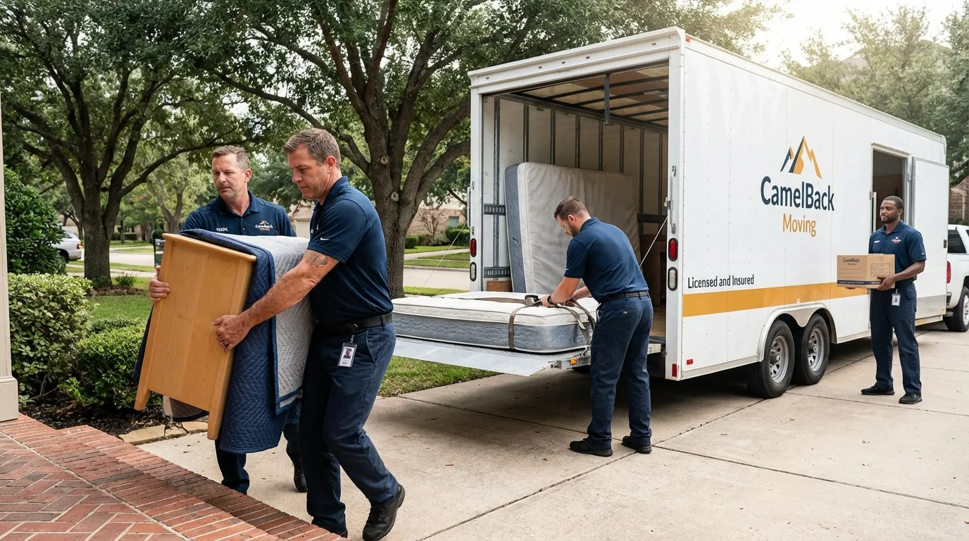 Crew loading residential truck for cross-state move from Orleans, IN