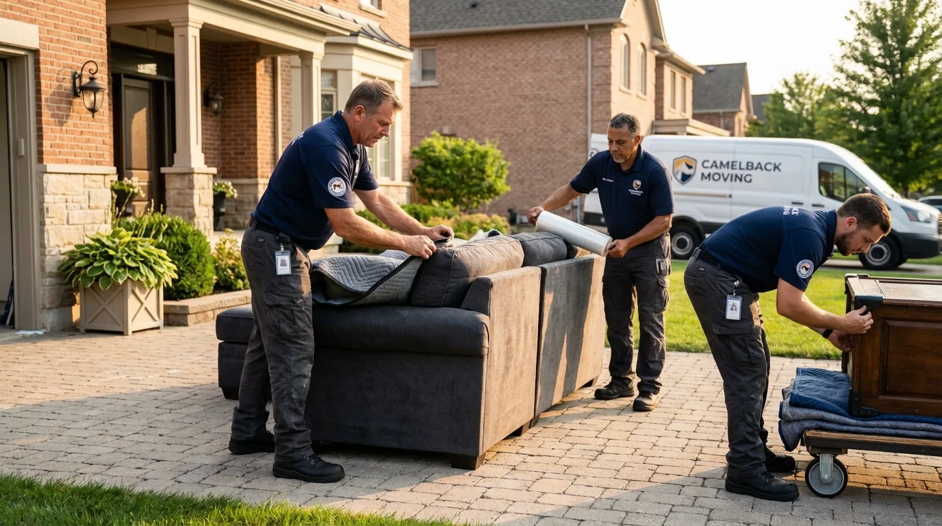 Large estate moving crew wrapping furniture in Orleans, IN