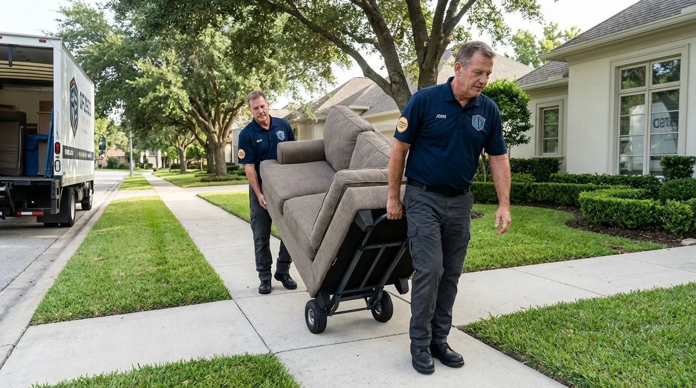 Local residential moving crew loading furniture in Orleans, IN